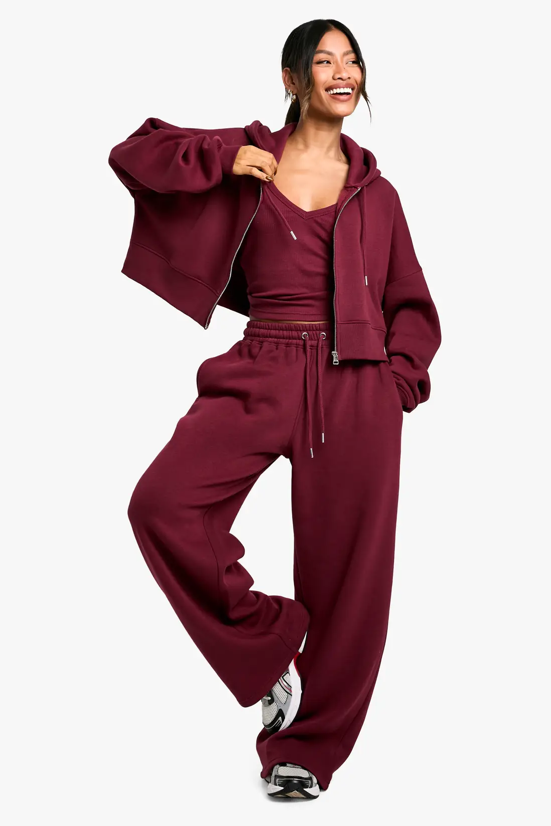 Ribbed V Neck Top 3 Piece Hood...