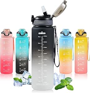 1L Water Bottle with Straw,Pla...