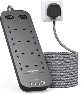 3M Black Extension Lead, 8 Way...